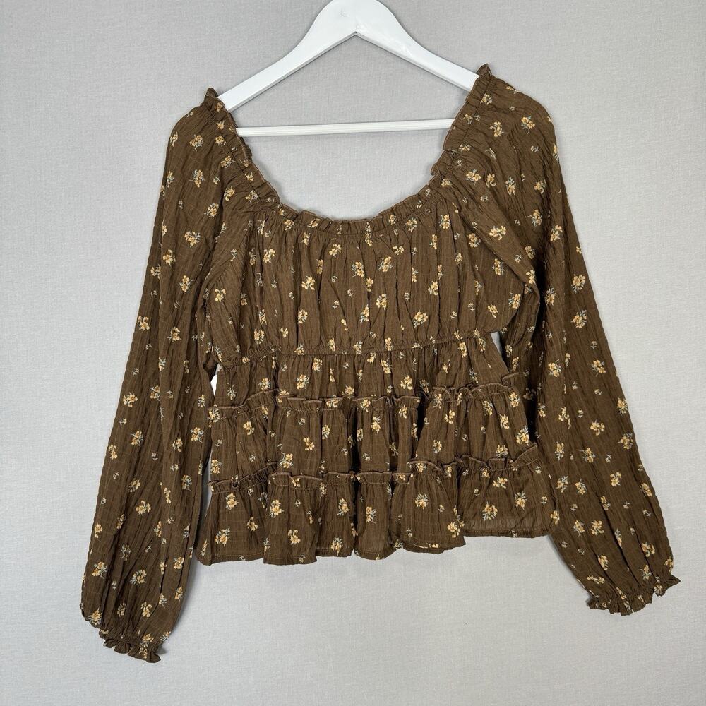 Altar’d State Kelcie Floral Babydoll Top Womens M Brown Dainty Cottage Prairie - Picture 6 of 13